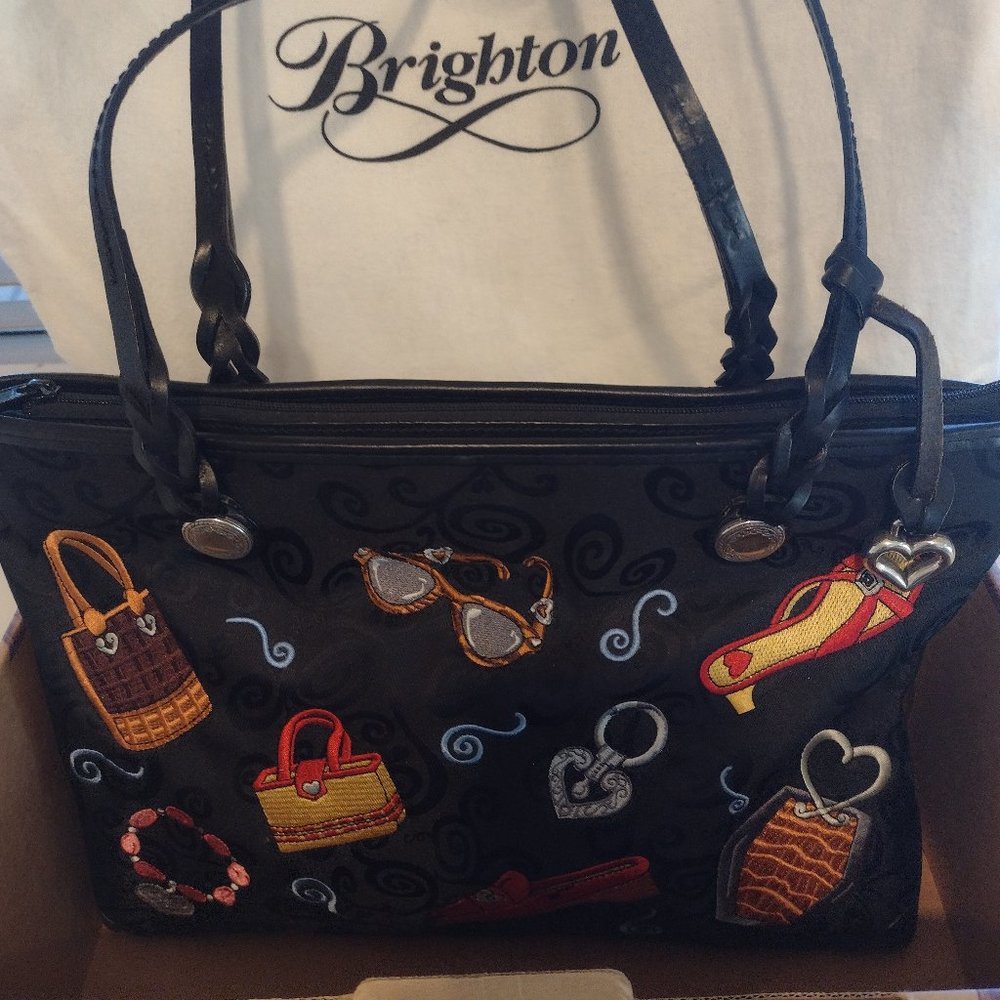 New With Box Brighton CINDY BLACK whimsical embroidered tote